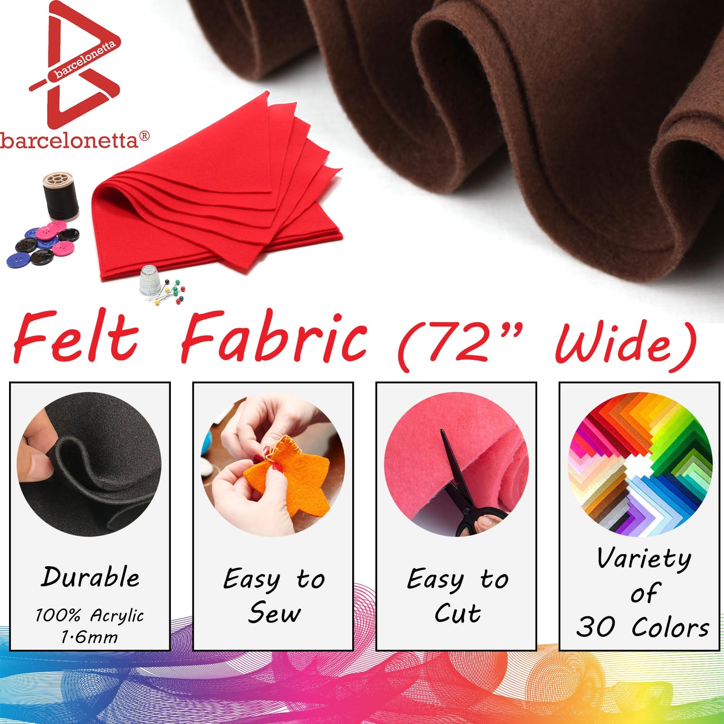 Felt Fabric | 72" Wide | 1.6mm Thick | Acrylic & Soft | Felt by The Yard | Felt for DIY Crafts, Projects, Sewing (Black, 1 Yard)