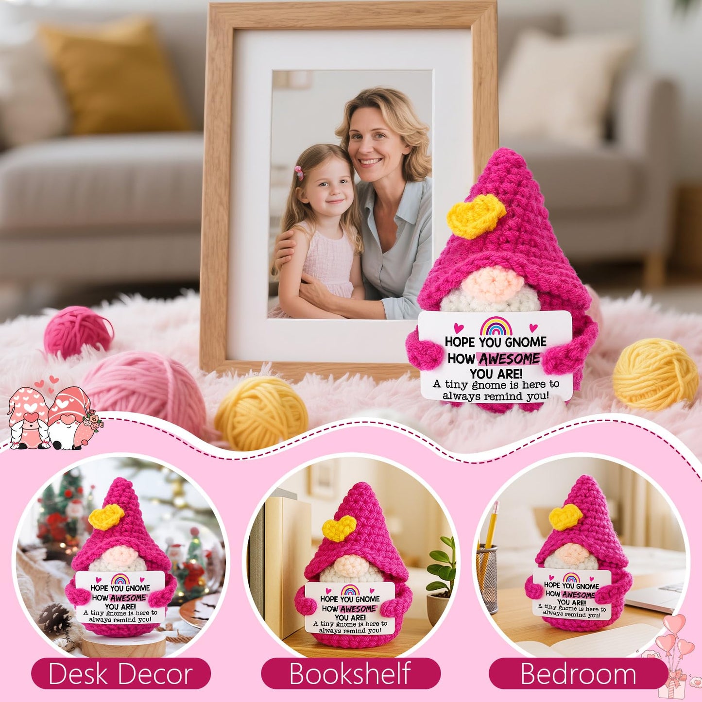 Valentines Gnomes Gifts for Women - Funny Crochet Gnome Valentine's Galentines Day Birthday Inspirational Emotional Positive Support Cheer Gift for Kids Her Teen College Student Best Friend