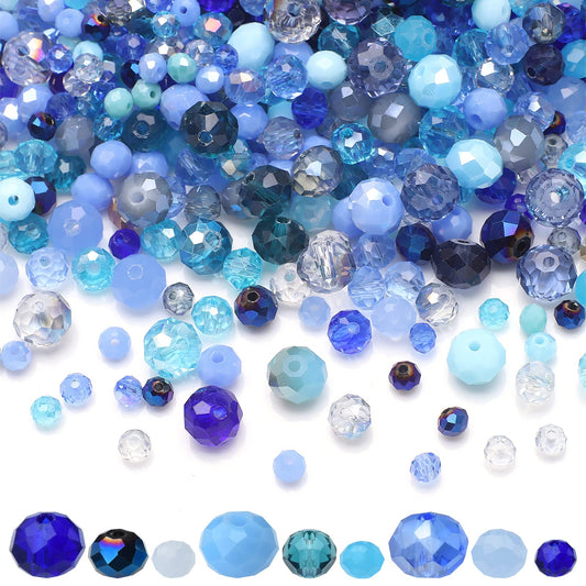 KINGSHINE 4/6/8mm Crystal Glass Beads,3 Sizes Total 1000pcs Faceted Briolette Rondelle Beads with Container,Loose Spacer Beads for DIY Beading Projects,Earrings,Necklaces(Blue Color)