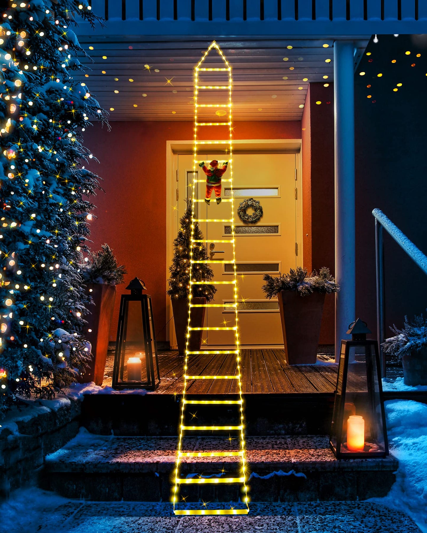 Toodour LED Christmas Lights - 10ft Christmas Decorative Ladder Lights with Santa Claus, Xmas Decorations Light for Indoor Outdoor, Window, Garden, Home, Wall, Xmas Tree Decor - Warm White