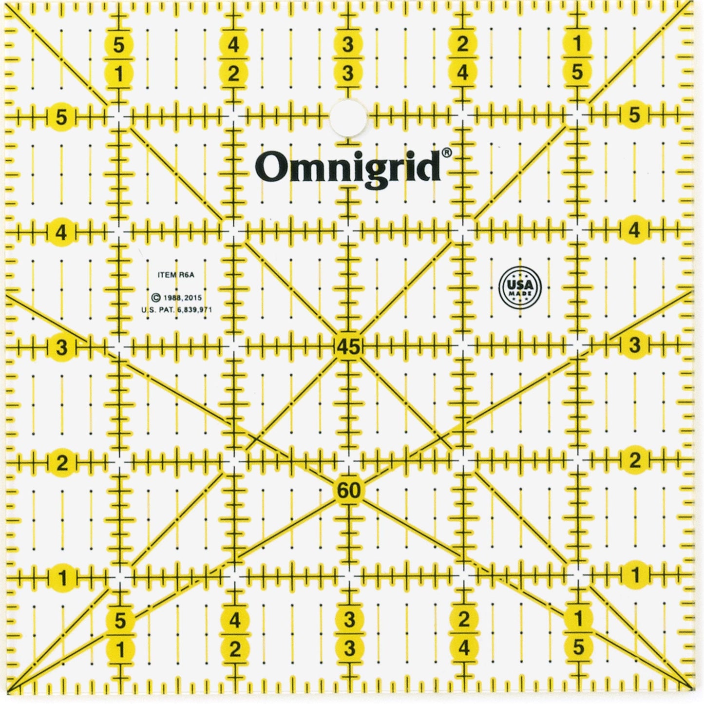 Omnigrid 6 x 6 w/Angles Quilting Rulers, 6" x 6", Clear,R6A