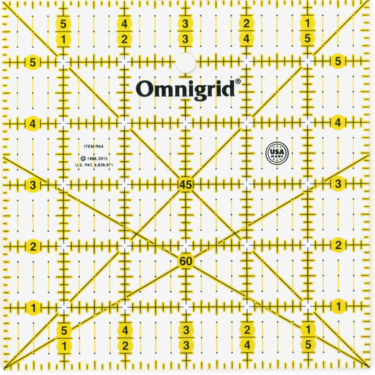 Omnigrid 6 x 6 w/Angles Quilting Rulers, 6" x 6", Clear,R6A