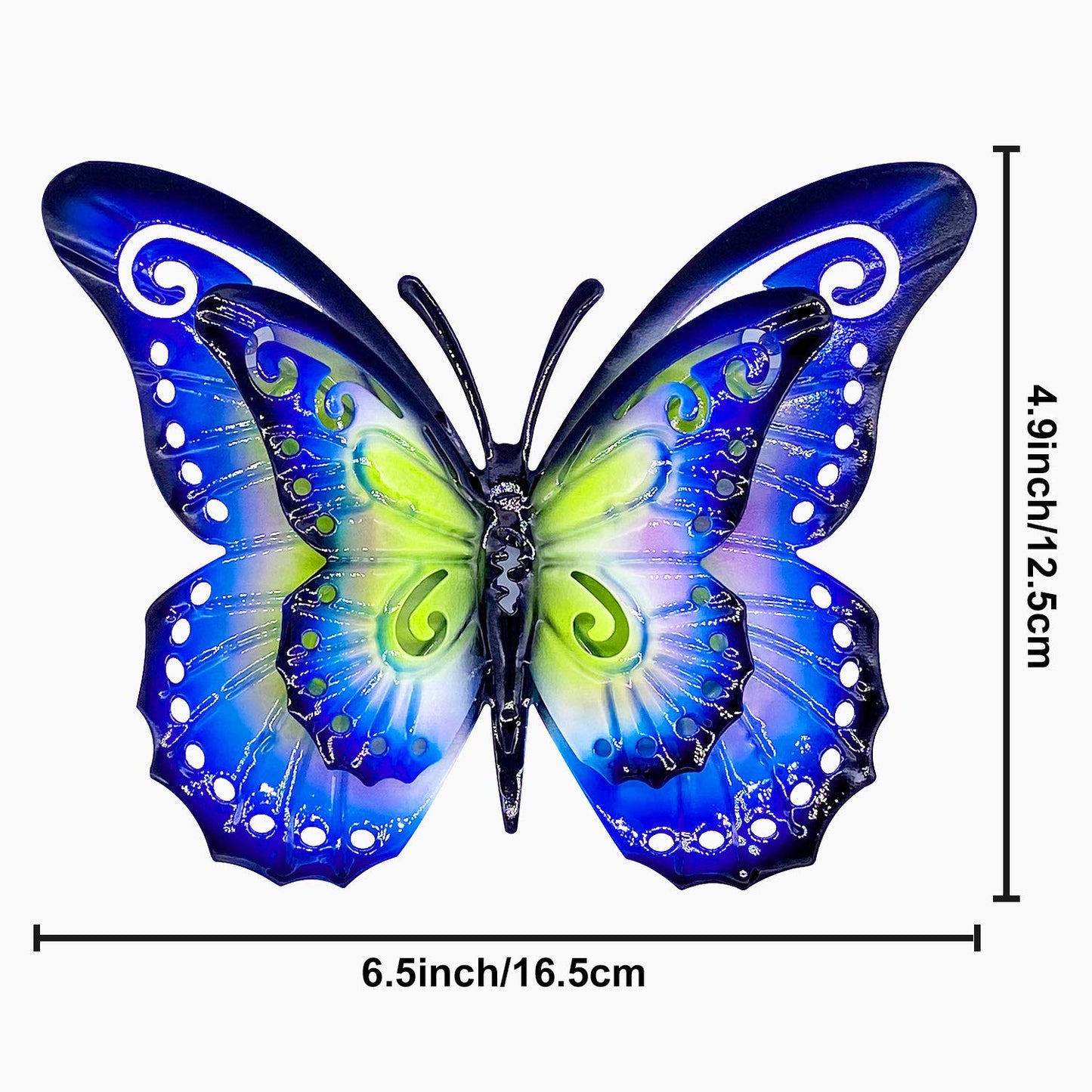 Metal Butterfly Outdoor Wall Decor- 6.5'' Double Wings Butterflies, Hanging Decorations for Fence Garden Yard Patio