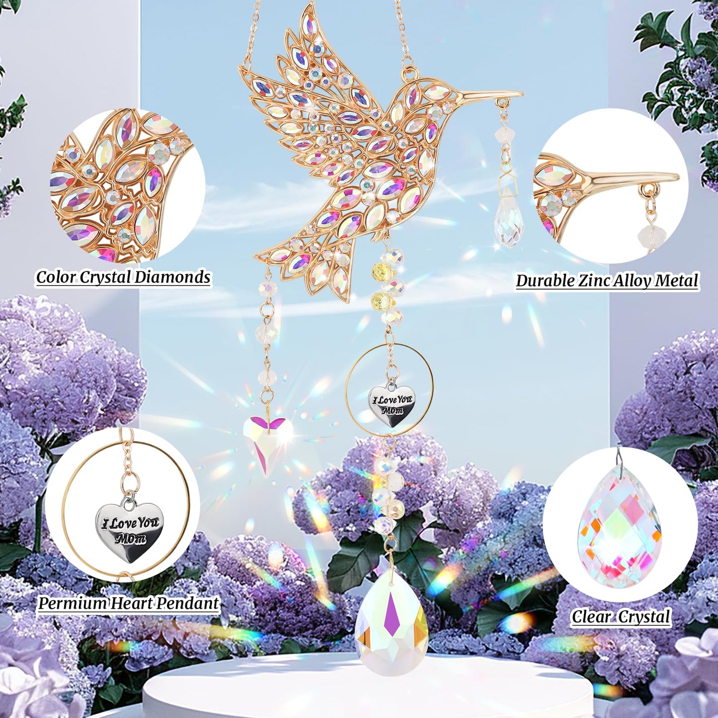 Hummingbird Gifts for Mom - Mom Gifts for Mothers Day Birthday Valentines Day, Sun Catchers Indoor Window, Hummingbird Gift for Women Mother Grandma Bird Lovers Outdoor Garden Spring Home Decor