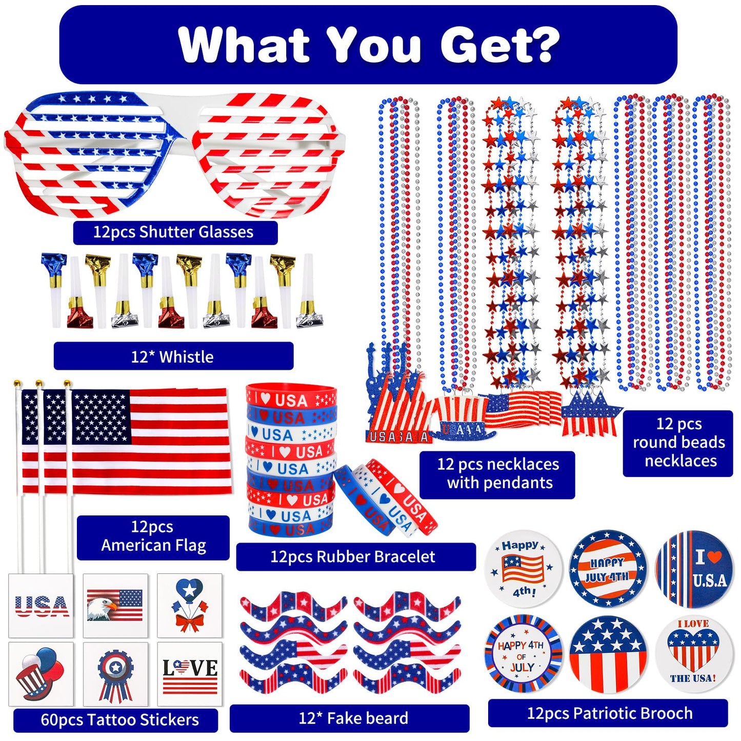 Garma 4th of July Accessories Party Supplies 156Pcs Patriotic Party Favors Decorations Set for Independence Day Memorial Day Patriotic Parade Classroom Rewards for Kids