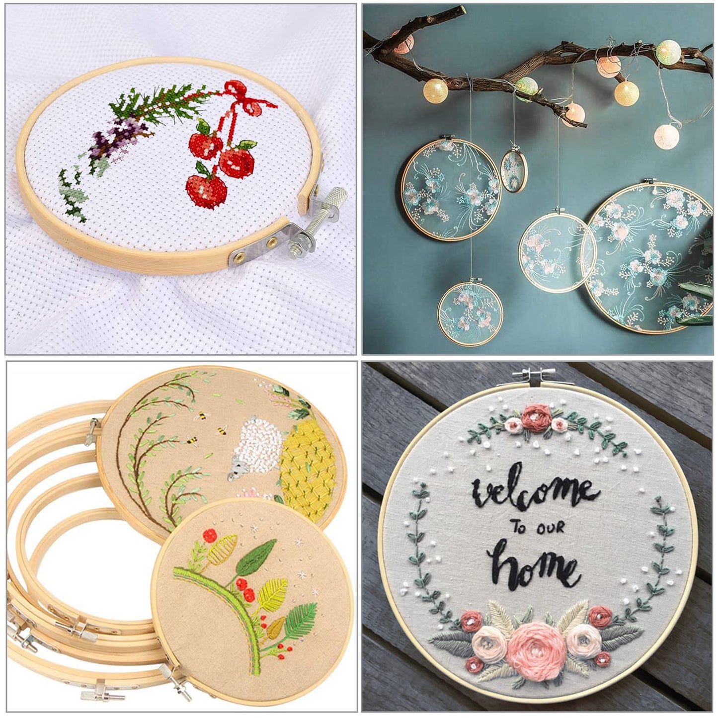 Cldamecy 12 Pieces 3 inch Embroidery Hoops,Round Bamboo Adjustable Circle Frame Cross Stitch Hoops for Christmas Ornament,Embroidery,Decoration,Art Craft and DIY Project