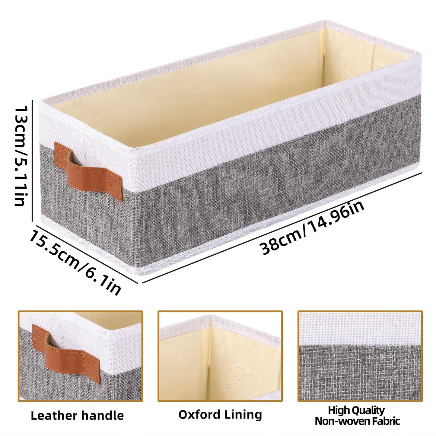 YheenLf Small Storage Basket 1-Pack,Foldable Open Storage Bins, Storage Boxes with Handles, Fabric Storage Containers (White&Gray,15x6x5in