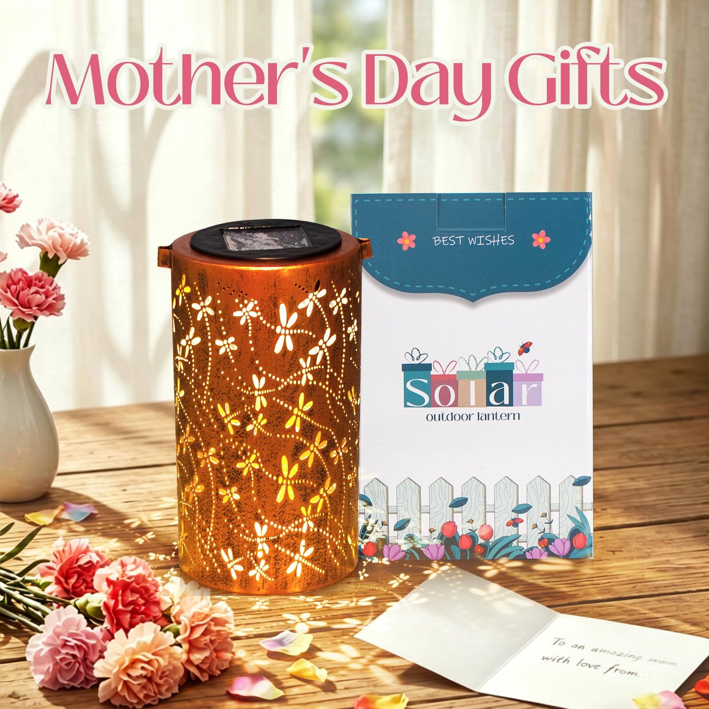 DIBIEECN Mothers Day Gifts for Mom, Birthday Gifts Grandma Ladies Solar Lanterns Outdoor Hanging Hollowed-Out Metal Waterproof LED Garden Decor Outside for Patio Yard Porch, Dragonfly, 1 Pack