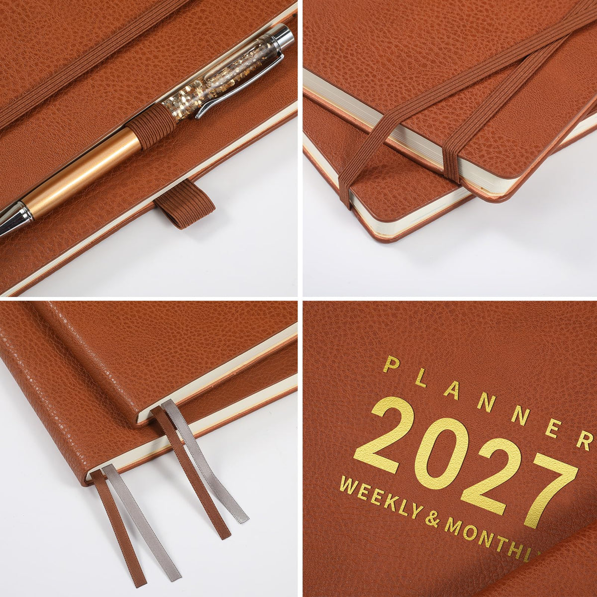 2027 Planner - 2027 Planner Weekly and Monthly, 8.5" x 11", Jan-Dec 2027, Faux Leather Cover, Pen Holder, Pocket, 25 Notes Pages, A4 Premium Paper - Brown