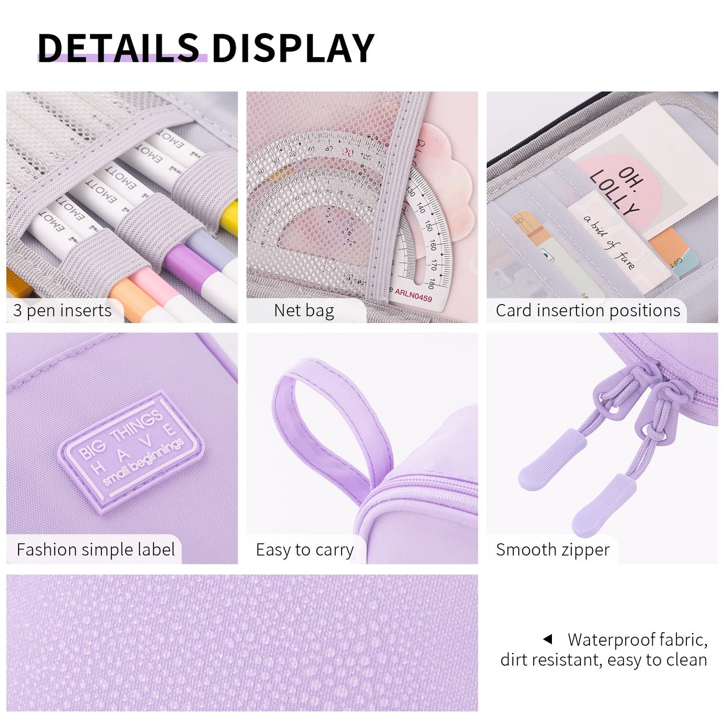 Durable Pen Pencil Case Big Storage Pen Pouch Bag for School Supplies Office College Teen Girls Adults, Purple