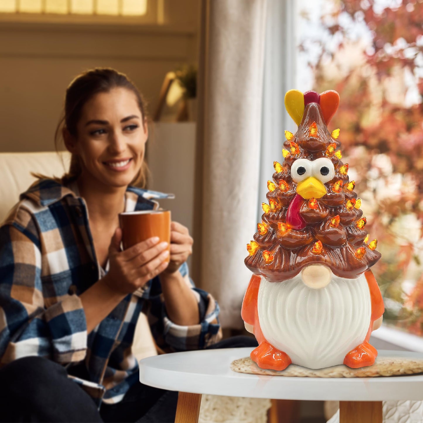 Thanksgiving Decorations, Thanksgiving Gnomes Ceramic Tree Decor, Ceramic Turkey Gnome Tree Decor, Turkey Decorations Indoor