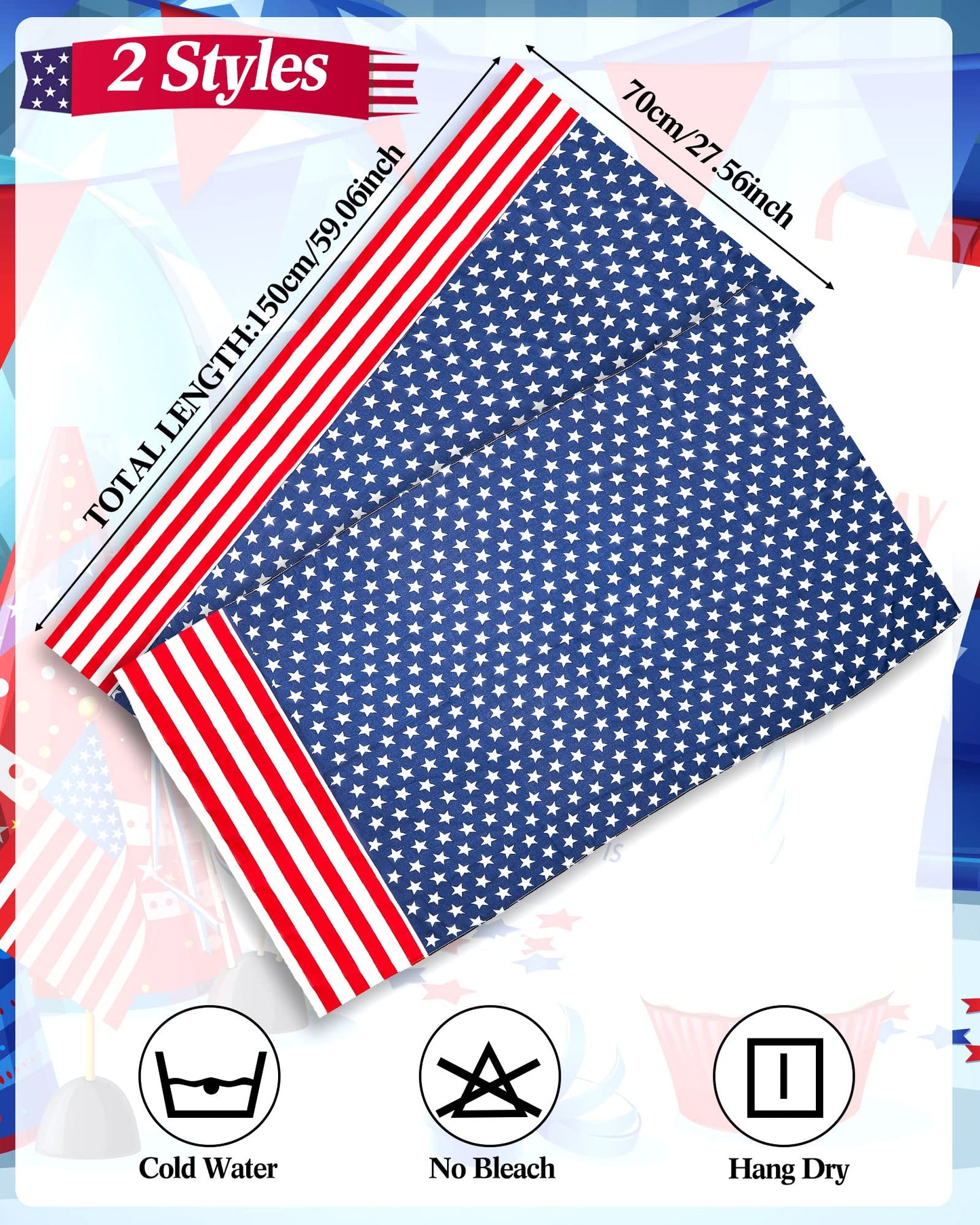 Tarpop 2pcs/6pcs Patriotic Scarf 4th of July Red White Blue Scarf 250th Scarves Flag Shawl for Women Independence Day(Classic)