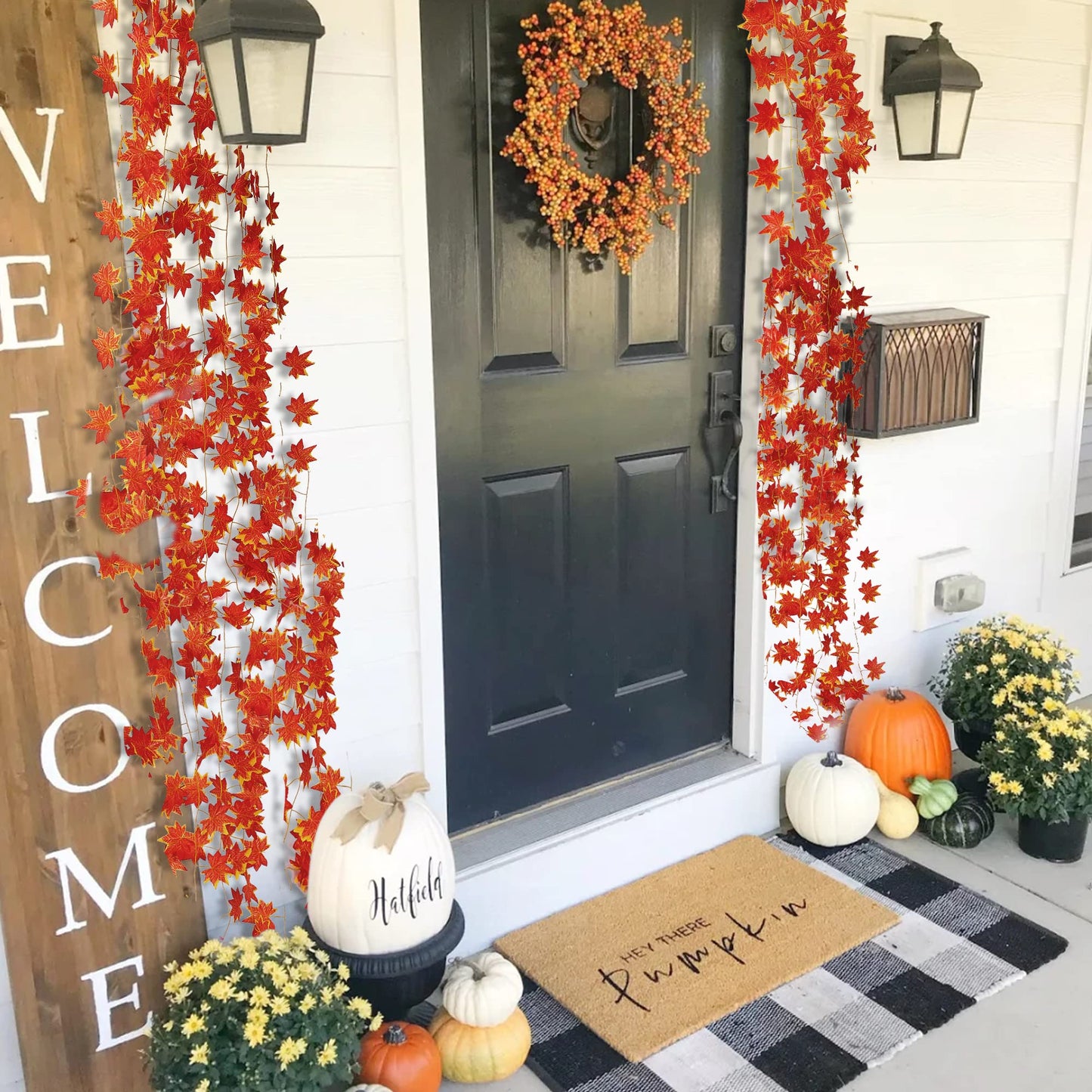 Sggvecsy 12 Pack 92Ft Fall Leaf Garland Artificial Maple Leaves Garland Silk Autumn Hanging Vines Red Ivy Garland for Thanksgiving Home Wedding Party Garden Fireplace Christmas Decor