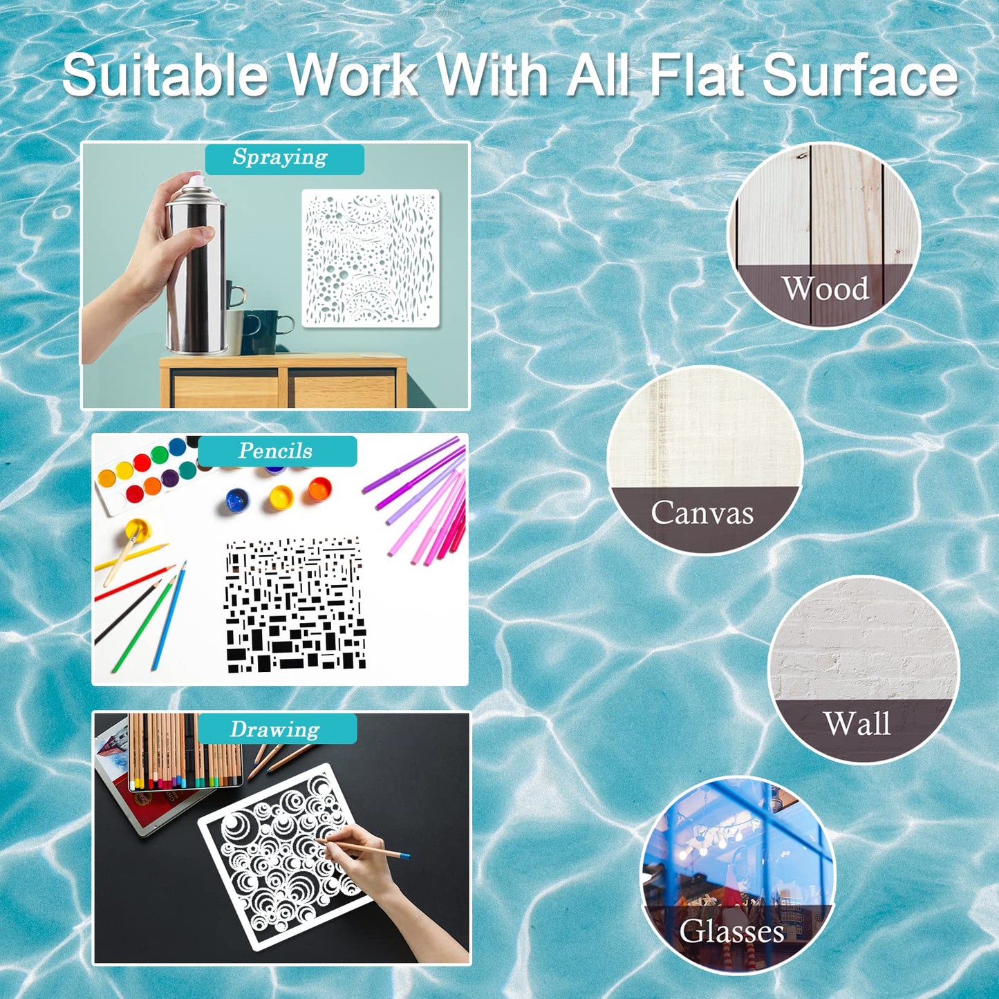 14 Pcs Layering Mixed Media Stencils Leopard Diamond Spirals Cubist Templates Geometric Patterns Stencils for Painting on Walls Canvas DIY Craft Scrapbooking Stamp Decor Card Making (6x6inch)