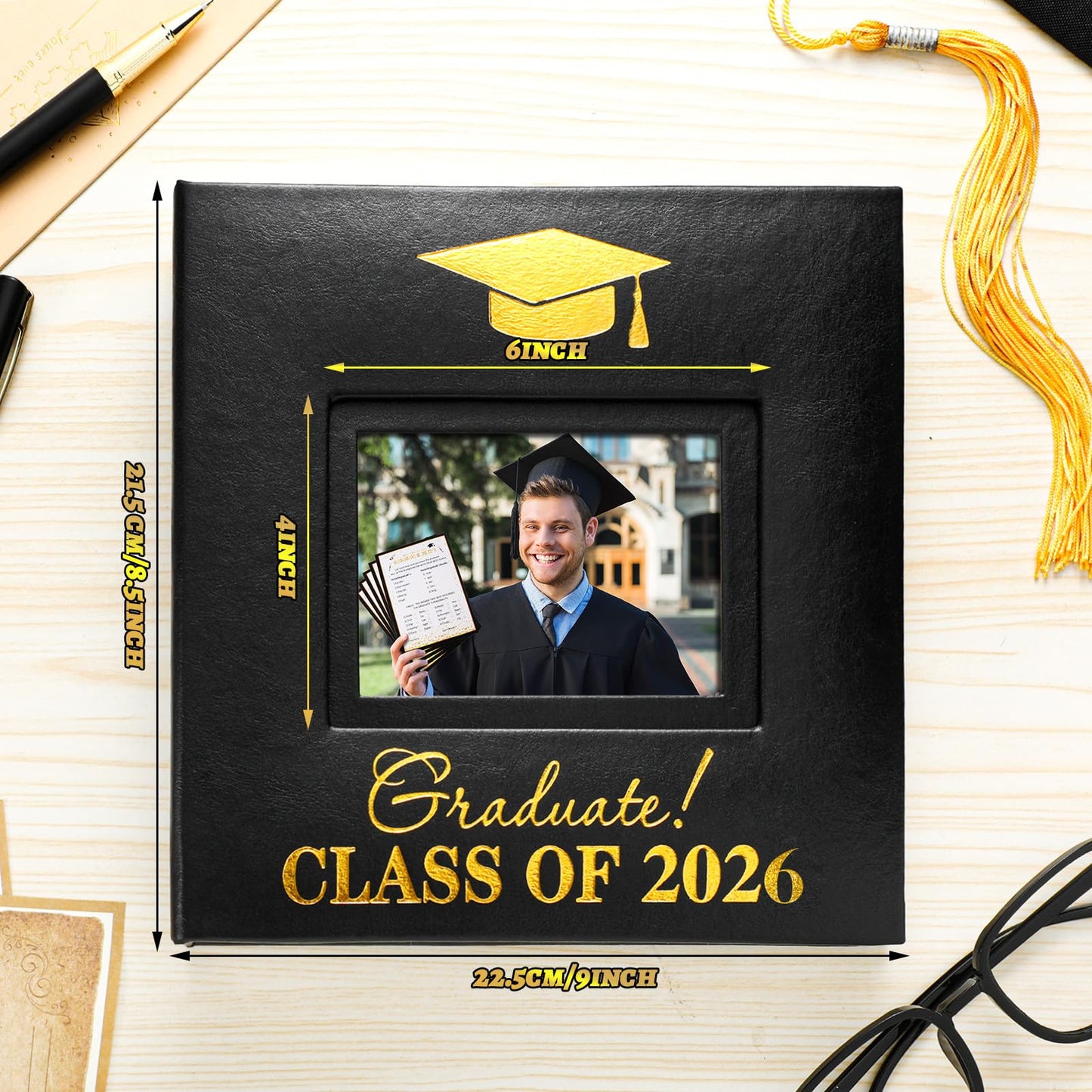 ReliThick Photo Album Holds 200 Pcs 4 x 6 Inch Photo 2026 Leather Album with Front Window Memory Album Scrapbook for Holiday Christmas Gift College High School Graduate Gift (Classic)