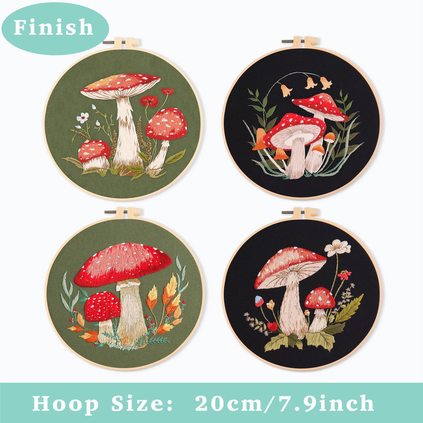 REEWISLY 4 Pcs of Embroidery Starter kit with Patterns and Instructions, DIY Adult Beginner Embroidery Kits, Including 2 Plastic Embroidery Rings, 1 Pair of Scissors, Colored Threads and Needles