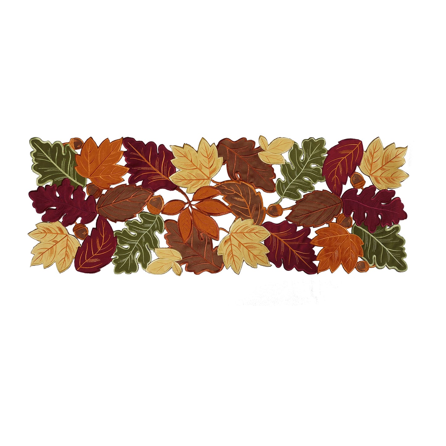 Thanksgiving Runner, Fall Leaf Table Runner for Autumn Home Decorations, Fall Table Centerpieces, Embroidered Cutwork Farmhouse HarvestMaple Leaf Runner, 13 Inch x 36 Inch