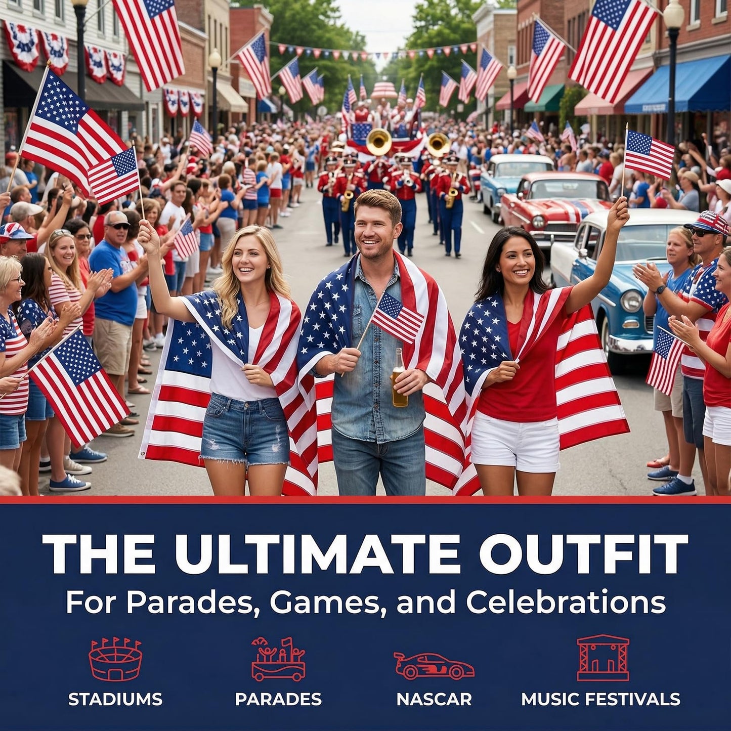 FUTUREPLUSX American Flag Cape, Wearable USA Flag Costume Outfit with Sleeves Classic Flag, 2 Differents Wearing Methods