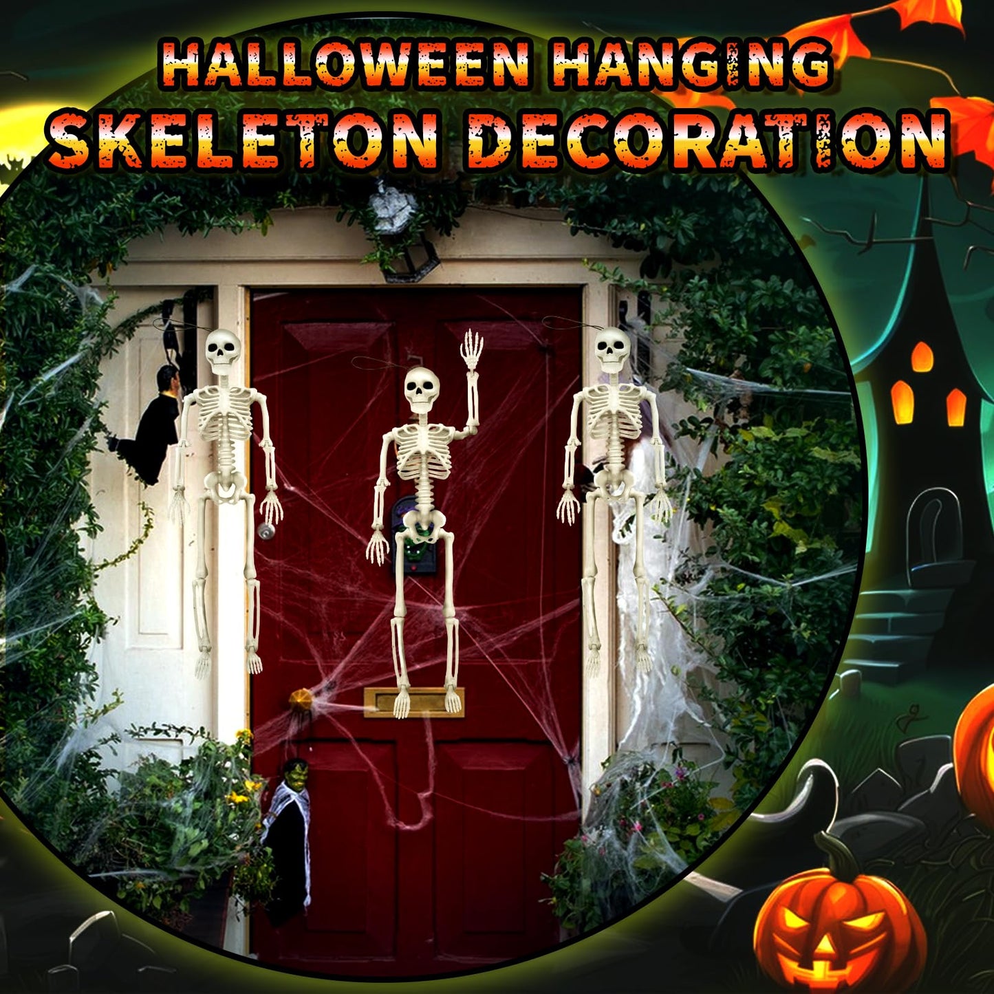 HOLILURE 6 Pack Halloween Skeleton Decoration, 16" Small Poseable Skeleton Full Body Skeleton with Movable Joints, Plastic Skeletons for Garden Graveyard Haunted House Party Home Props Decor