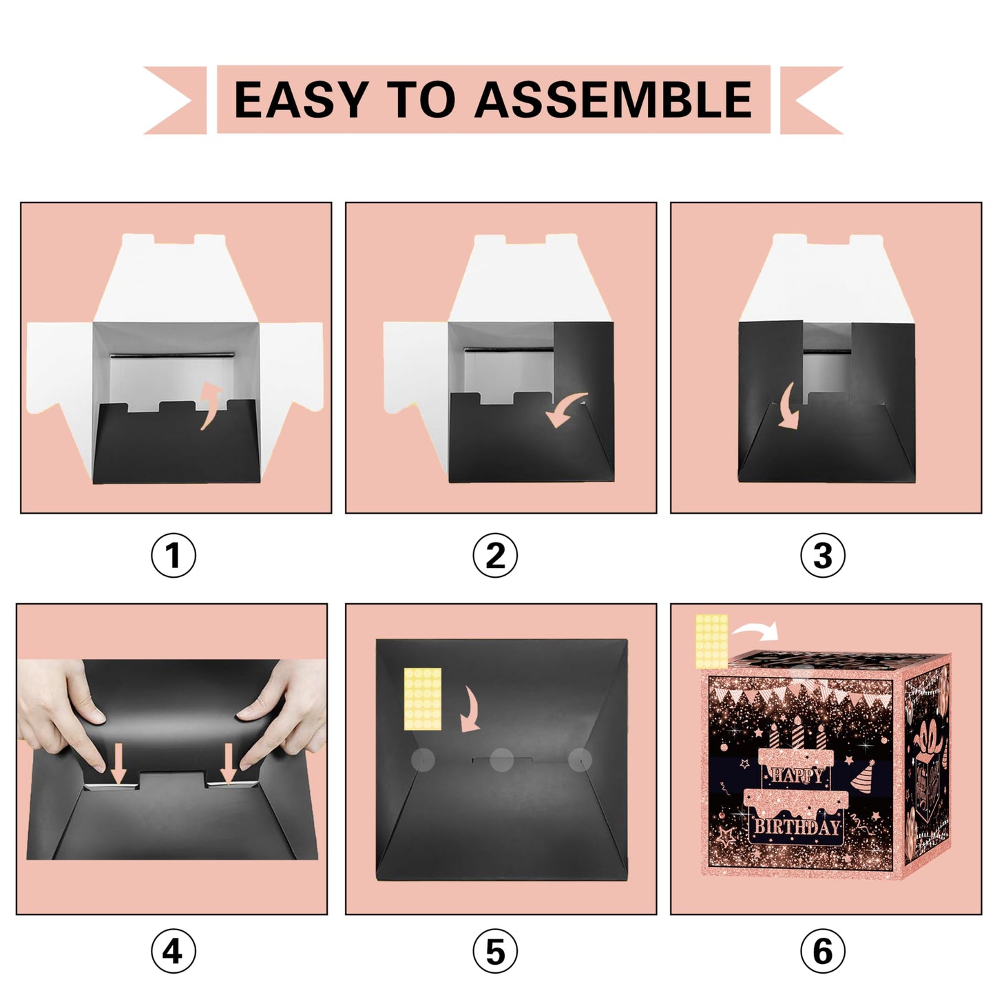 Rose Gold 40th Birthday Decorations for Women - Fabulous 40 Birthday Party Supplies Include 3pcs Balloon Boxes, Number 40 Foil Balloons, Fringe Curtains, Black Pink Garland Arch Kit - Photo Backdrop