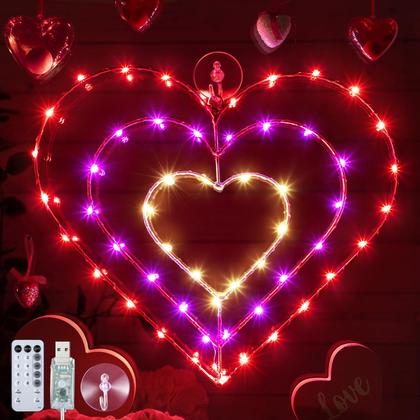 13 Inch Valentines Lights, Valentines Day Decorations with 8 Modes Timer Remote for Valentine‘s Day, Wedding, Proposal, Party Decorations(1 Pack, Heart)