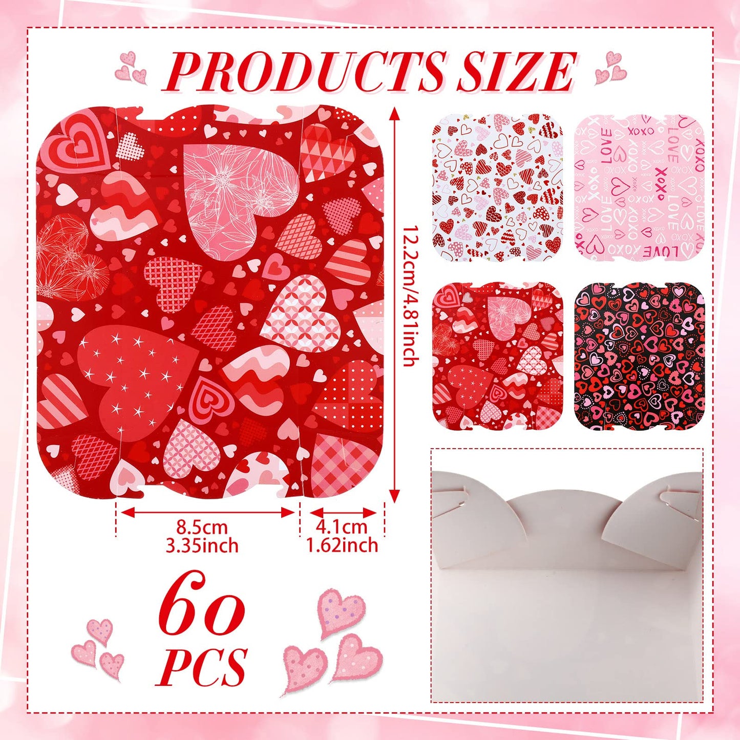 60 Pcs Valentines Food Tray Party Supplies Paper Disposable Food Plates Galentines Decoration Pink Heart Love Paper Tray for Valentine Mother's Day Wedding Birthday Party Supplies