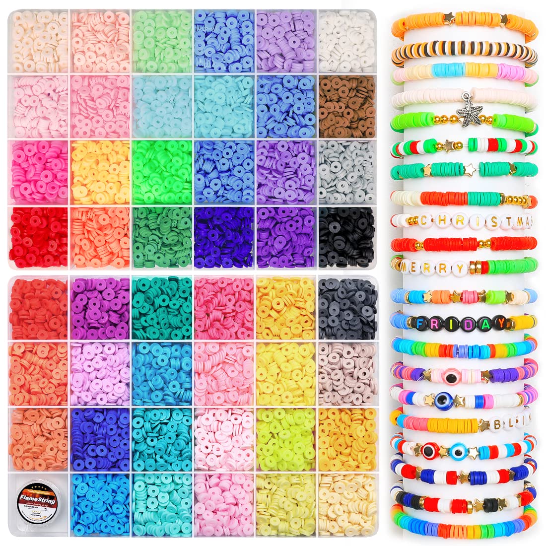 Redtwo 6800 pcs Clay Beads Bracelet Making Kit, Flat Beads for Jewelry Making, Polymer Heishi Set for Bracelet Necklace DIY Crafts Gift for Girls Ages 6-12