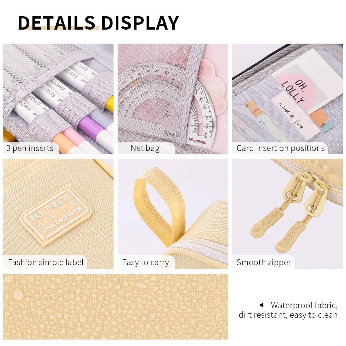 Durable Pen Pencil Case Big Storage Pen Pouch Bag for School Supplies College Teen Girls Adults, Beige