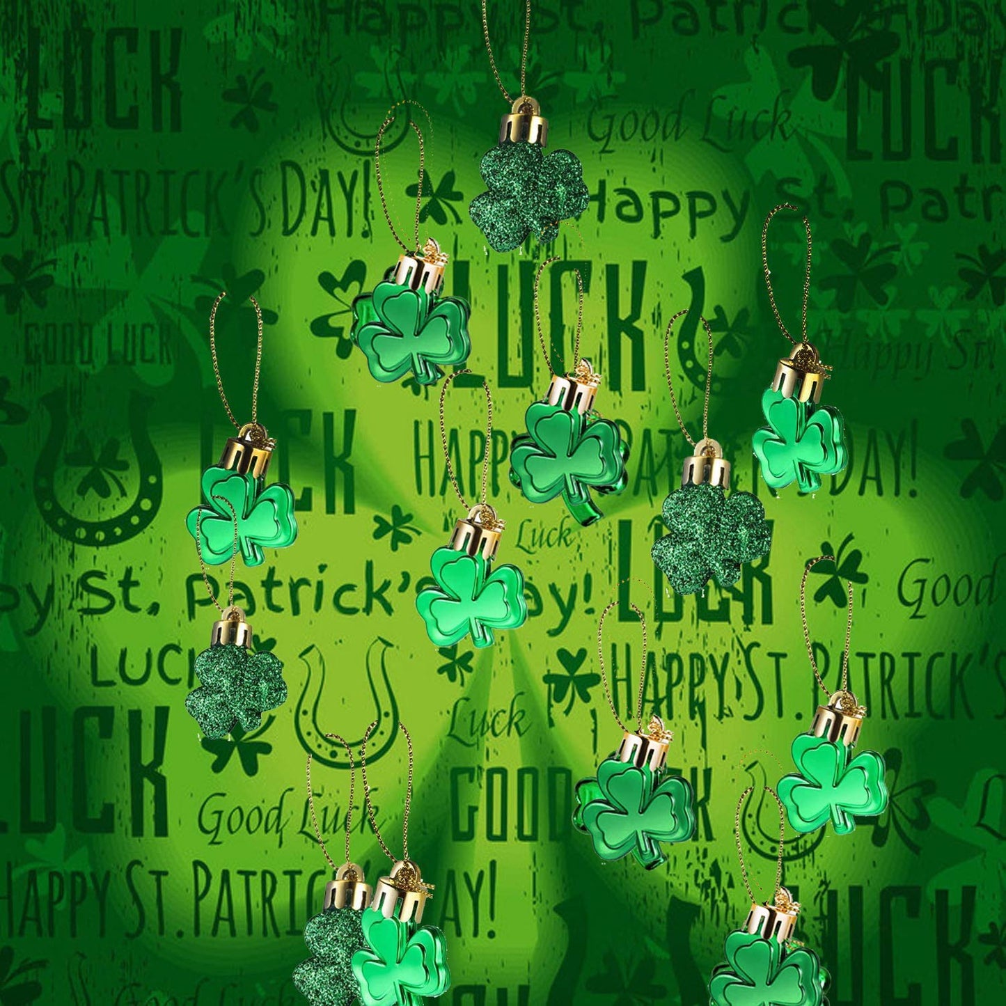 30 PCS St. Patrick's Day Shamrocks Ornament Set, Good Luck Clover Hanging Bauble Trefoil Pendant Decoration for Keyring Tree Shelf Home Decor Irish Festival, 3 Style