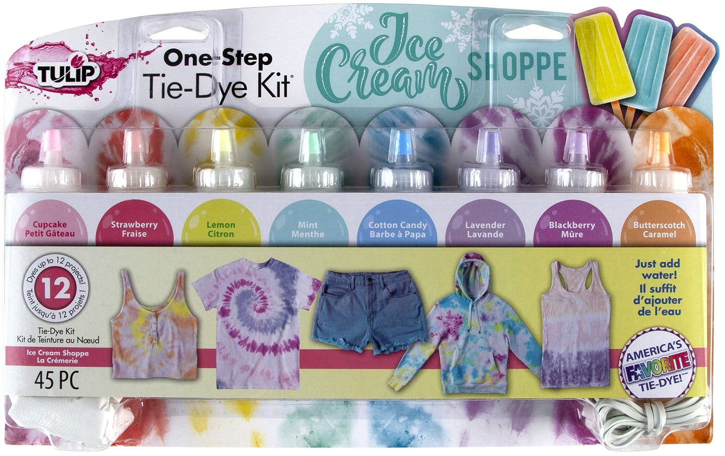 Tulip One-Step Tie-Dye Kit Tulip Fabric Dye 44269 Fdy Lg 2.75Oz Ice Cream Shoppe 8-Color Kit, Pastel