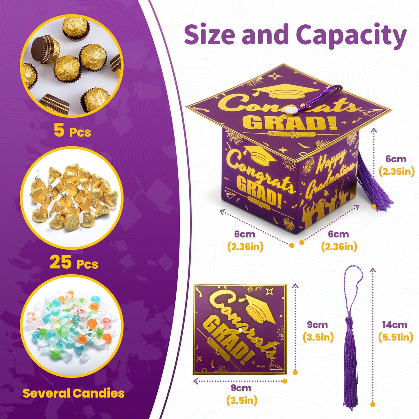 COTOPHER 36 Pack Mini Graduation Cap Gift Boxes, Class of 2026 Graduation Candy Boxes with Tassel, Small Treat Chocolate Box Centerpieces for Tables Party Decorations Graduate Favors Supplies