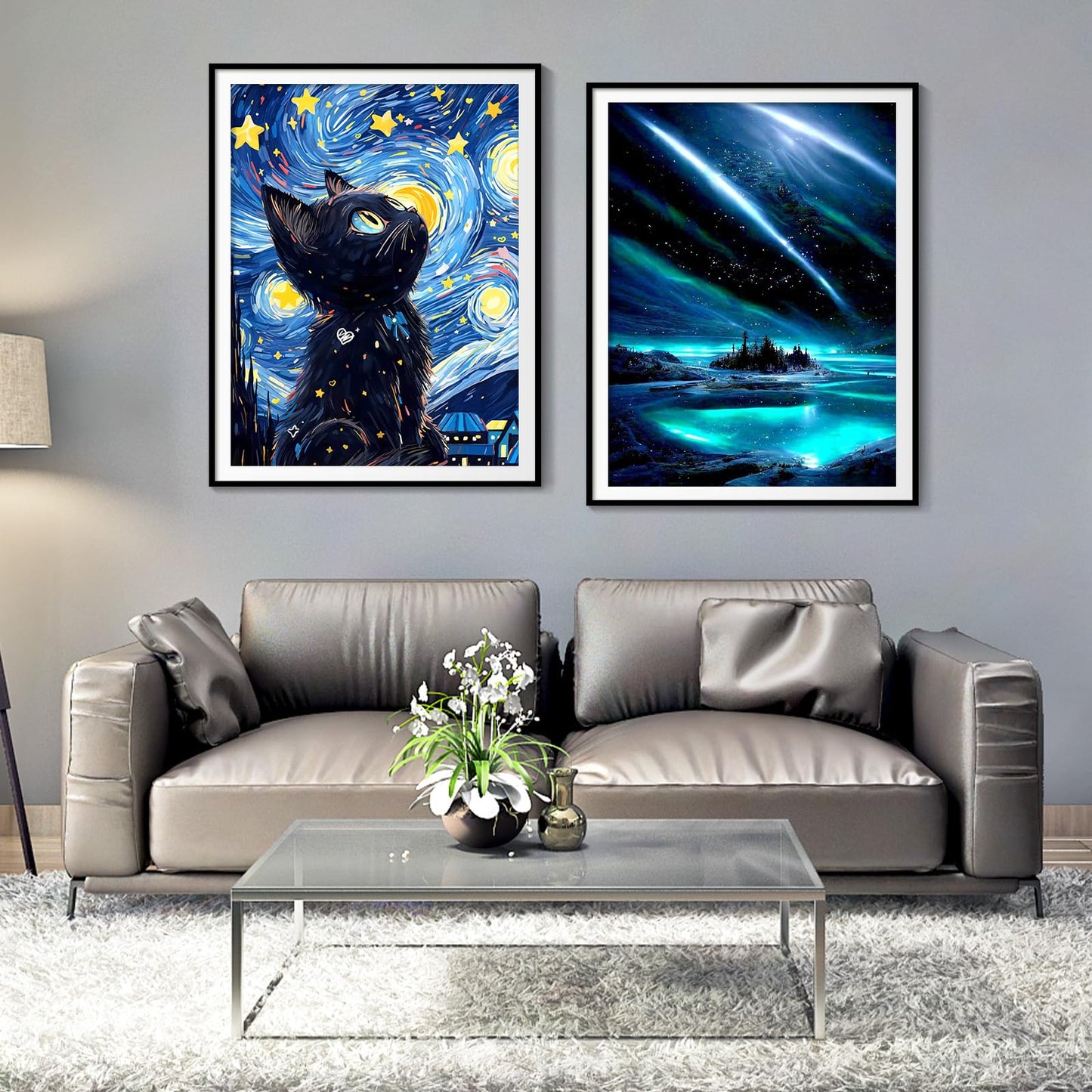 Yunnuo DIY 5D Diamond Painting Kits, Black Cat Diamond Art Kits for Adults, Full Drill Diamond Dots Gem Paintings Canvas for Beginners, Perfect for Festival Home Wall Decor 12x16inch (Starry Night)