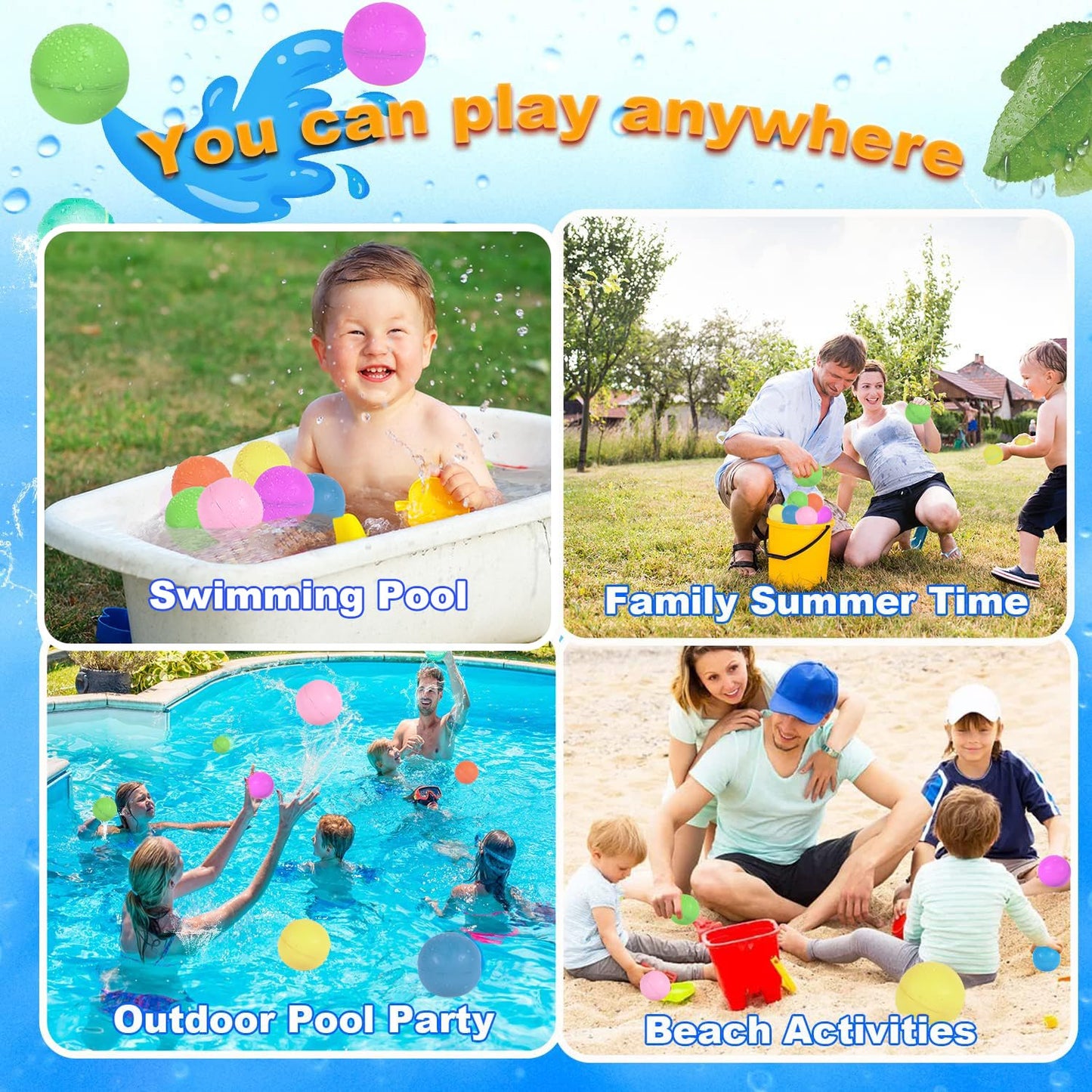 98K Reusable Water Balloons 6 Pcs with Mesh Bag, Pool Beach water Toys for Boys and Girls, Outdoor Summer Toys for Kids Ages 3-12