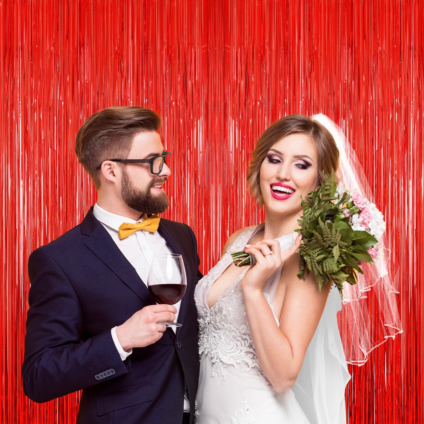 2Pack Red Foil Fringe Curtain, Red Tinsel Party Streamer Backdrop Curtains Wedding Photo Backdrop Party Decorations Door Streamers for Birthday Bridal Shower Bachelorette Xmas Anniversary Decorations