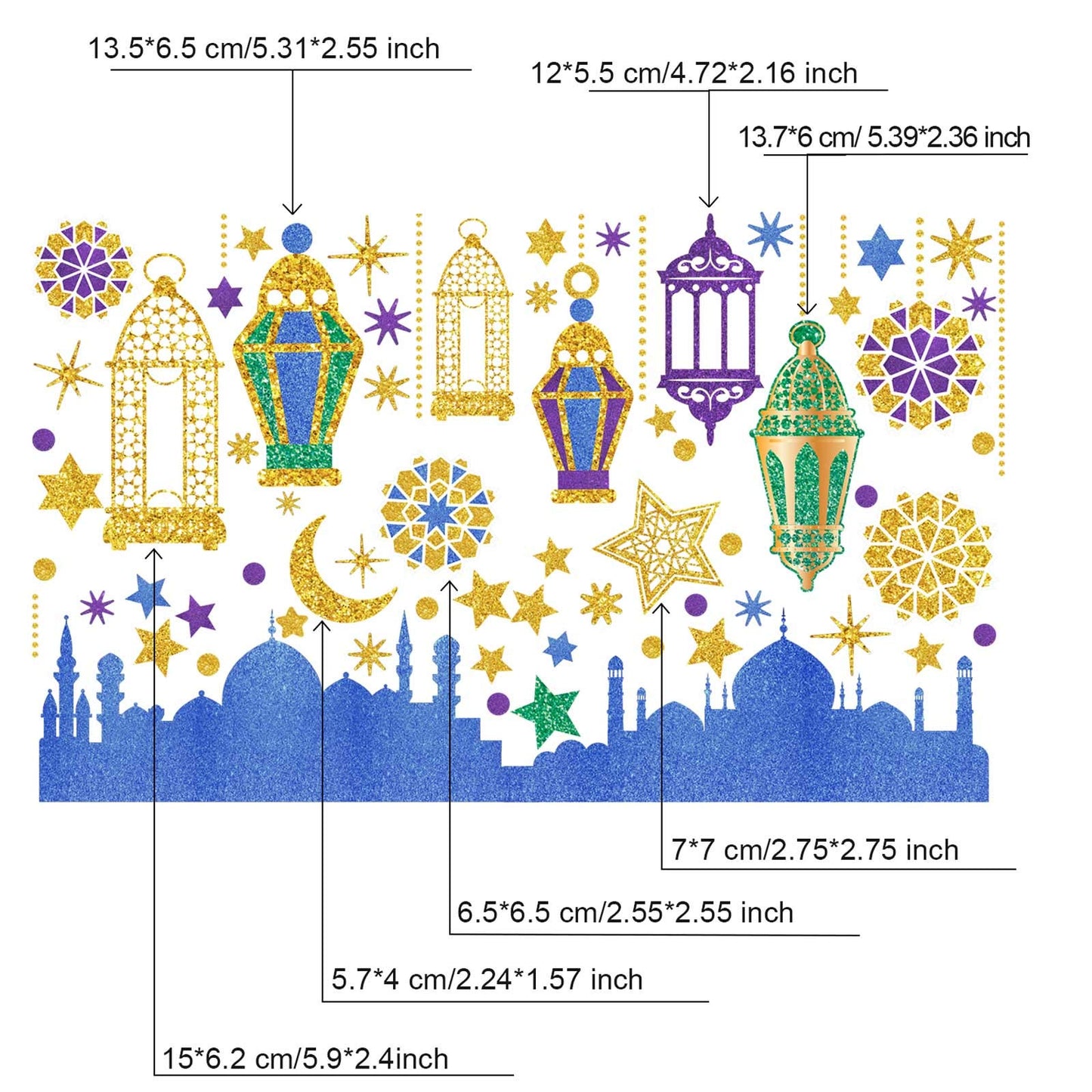 Ramadan Mubarak Window Clings Eid Mubarak Window Stickers Party Supplies Decorations Muslim Happiness Ramadan Eid al-Fitr Decor Kareem Cut-Out Decals
