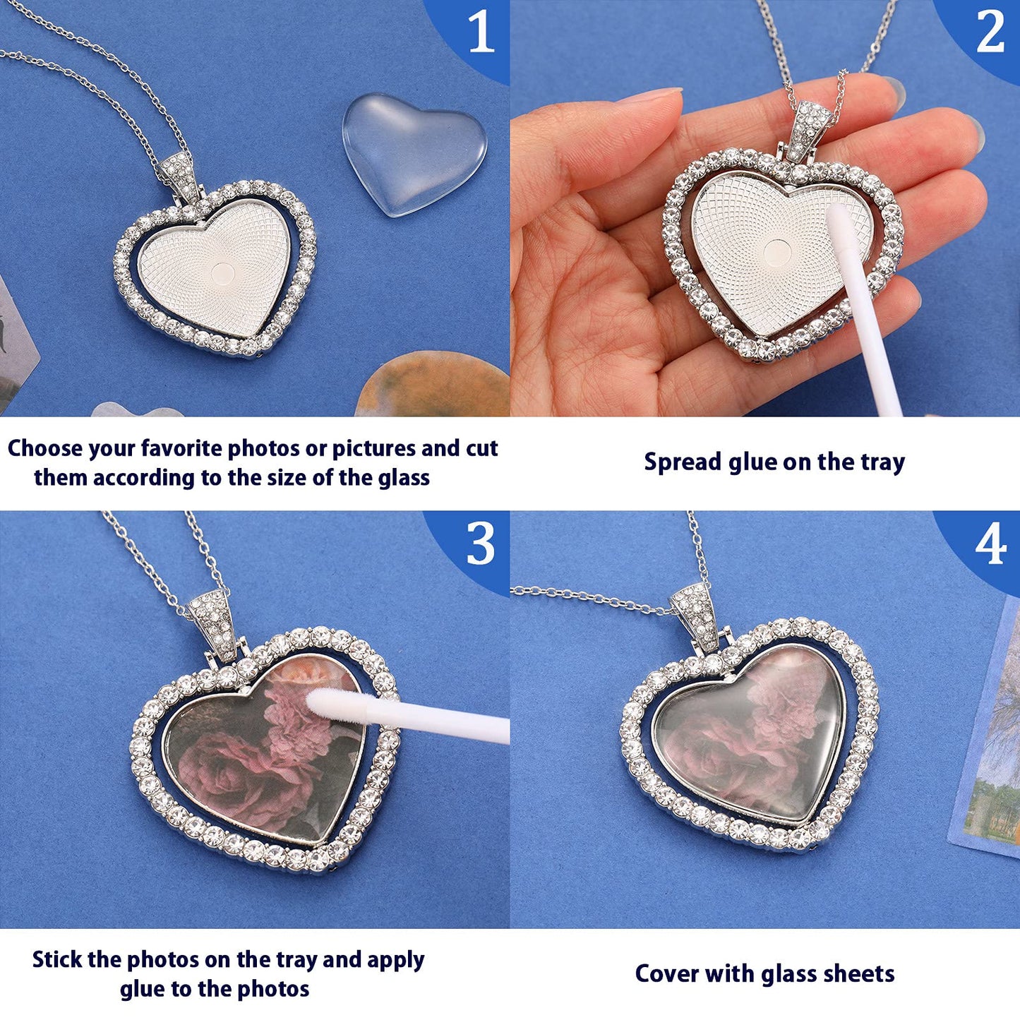 Hicarer 24 Pcs Rhinestone Pendant Trays Set Including 8 Heart Shape Double Sided Blank Pendant Charms with 16 Glass Domes Blank Discs Necklaces Halloween Jewelry Making (Gold, Silver)