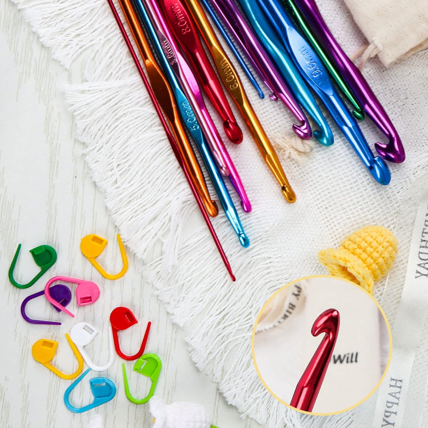 OWill 24 PCS Crochet Hooks,High Quality Coloured Aluminium Crochet Needles for Crocheting Yarn, Ergonomic Handle Crochet Hook Set,Crochet Needle Set Suitable for Beginners Adults