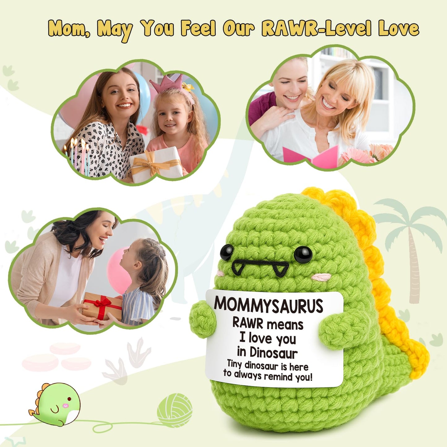 Mini Mothers Day Birthday Gifts for Mom I Love You Mommy Mother's Day Handmade Crochet Dinosaur Gift for Mama Mother- in- Law New Bonus Step Moms Best Mother Ever Gift from Daughter Son Husband