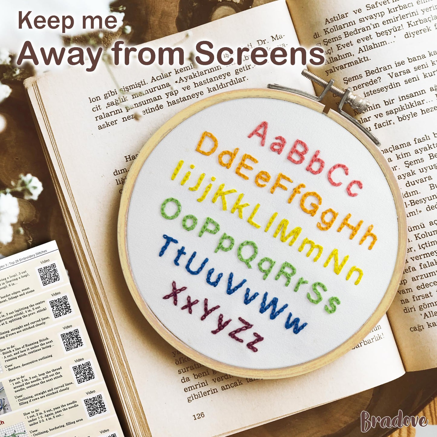 Bradove 3 Sets Alphabet Letter Practice Embroidery Kit for Beginners Adults Kids with Embroidery Patterns, Learn to Embroider Kit Adult Beginners