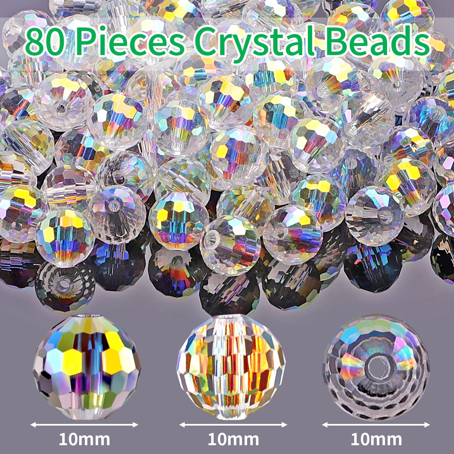 Crystal Glass Beads for Jewelry Making, 80 Pieces Crystal Beads, 10mm Glass Beads, Round Faceted Beads Bulk for Craft Necklace Bracelet Earring (AB Color)
