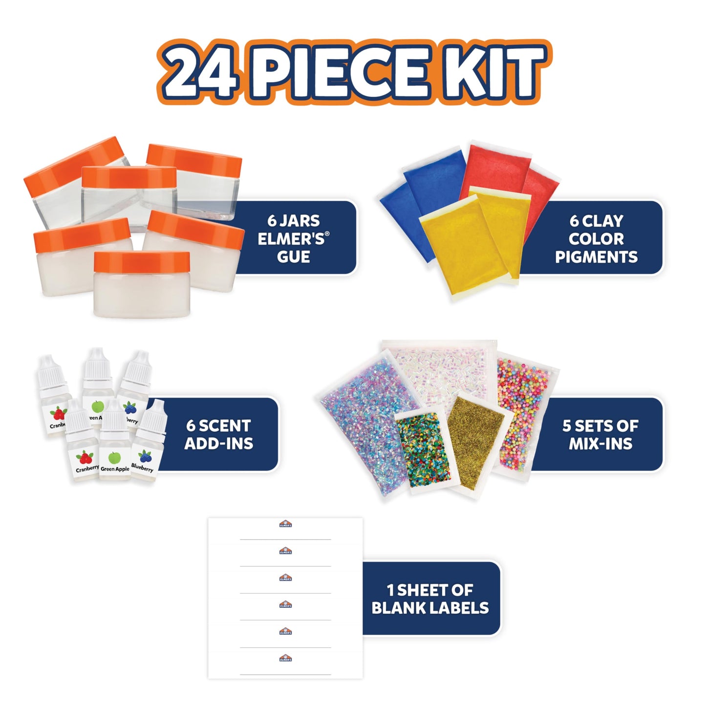 Elmer's Color Wheel Slime Kit, Includes Elmer's GUE Premade Slime, Clay Color Pigments, Scents, Sheet Labels, 24 Piece Kit
