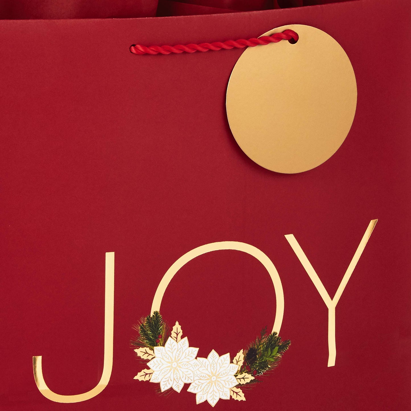 13" Large Christmas Gift Bag Assortment with Tissue Paper (3 Bags: "Merry Christmas" Wreath, Gold Joy, Snowy Red Barn) Red, White, Gold Foil
