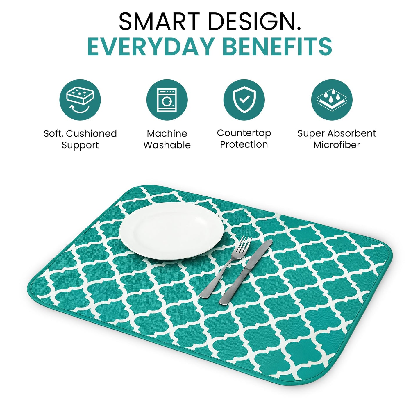 Dish Drying Mat - Microfiber Kitchen Counter Mat, Super Absorbent & Quick Dry Dish Drying Pad for Dishes, Utensils, Pots & Pans - Large Reversible Drying Mat for Kitchen Countertops, Coffee Bar, Green