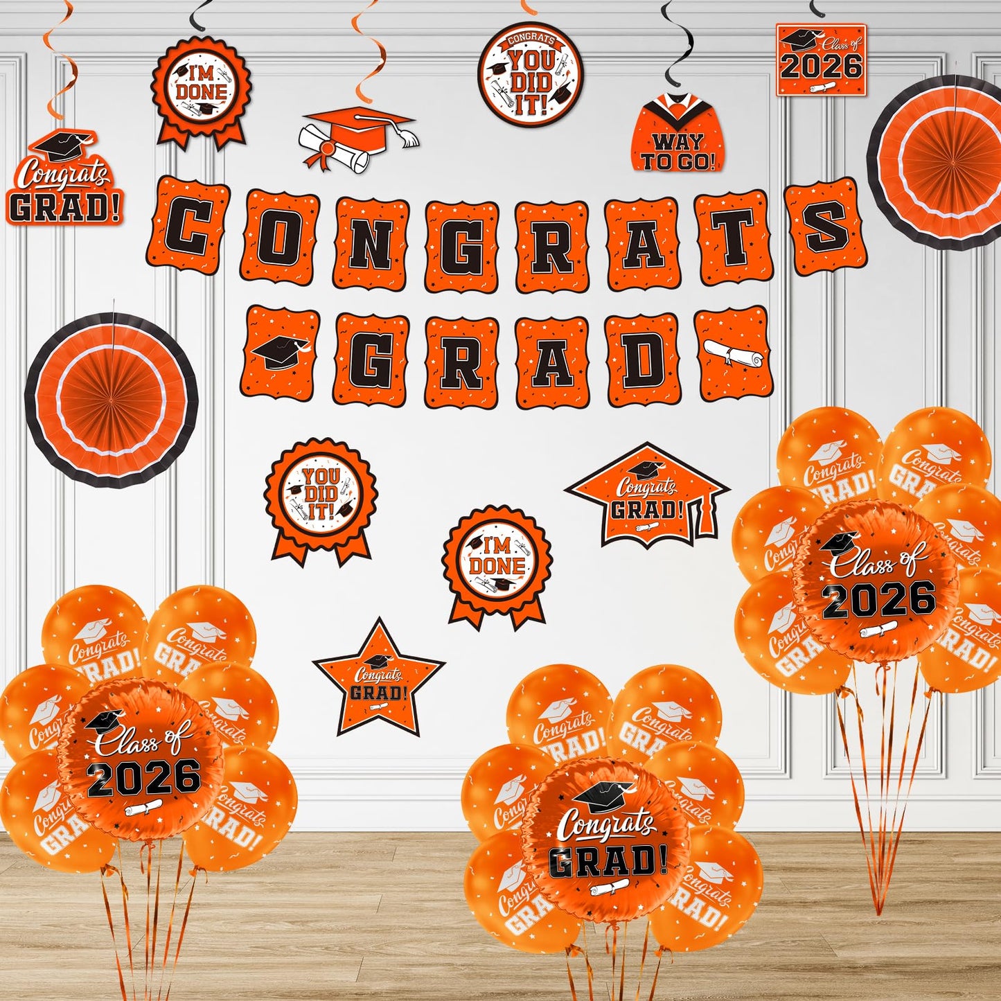 Orange Themed 2026 Graduation Decorations Set - Congrats Grad Banner, Class of 2026 Backdrop, Balloons & Streamers Kit - Complete Party Supplies for High School & College Celebrations