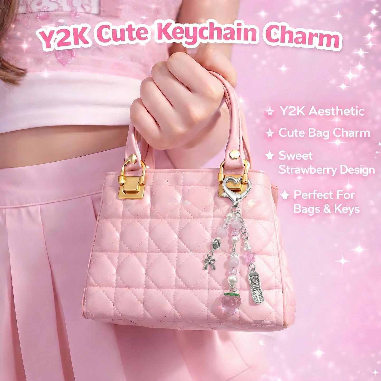 AGEN KGEN Novelty keychains Aesthetic Y2K Keychain Charms Stylish Keychains Accessories for Women Bag Purse Gifts (1x Pink Strawberry)