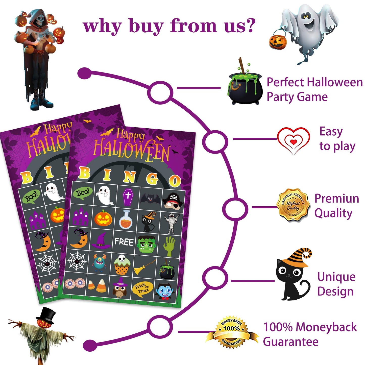 Halloween Games for Kids - Halloween Bingo Halloween Party Favors Supplies Halloween Crafts for Kids 24 Players Party Activities Goody Bag Stuffers Toys Gifts
