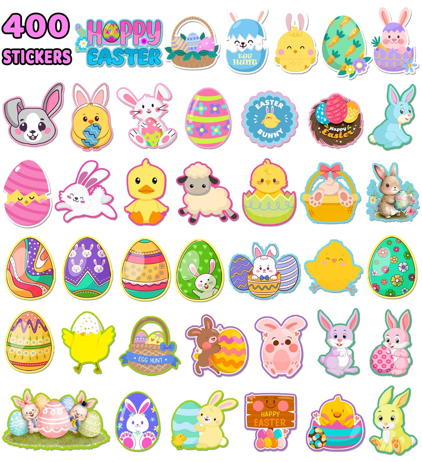 Easter Stickers for Kids - 400 Pcs Easter Basket Stuffers | Easters Gifts Decorations for Egg,Easters Crafts Activities Party Favors for Boys Girls Teens Adults