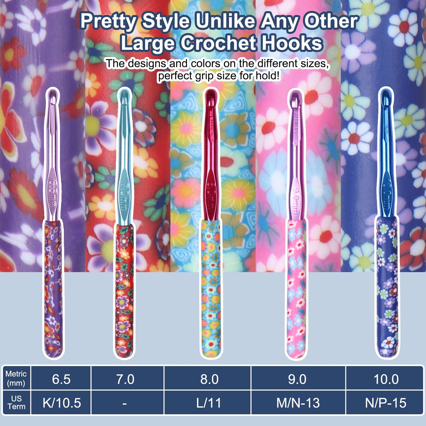 Coopay Large Size Warm Crochet Hooks for Crocheter, 6.5mm to 10mm Crochet Kit Crochet Hook Set Art Aluminum Soft Grip Crochet Needles for Crocheting, Comfort Knitting Hook Knitting & Crochet Supplies