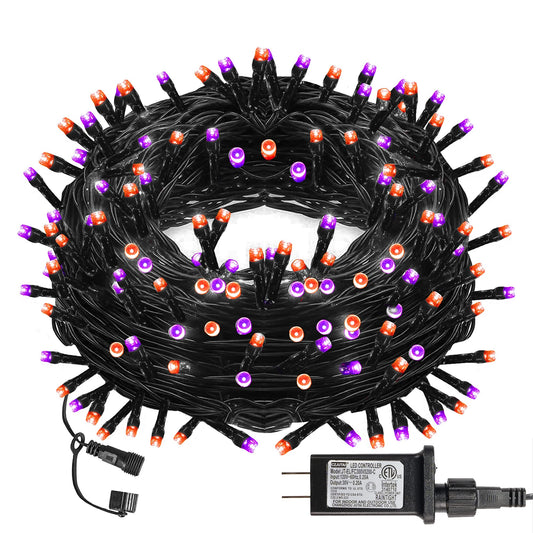 Dazzle Bright Purple and Orange Halloween Lights, 66FT 200 LED Halloween Lights Outdoor with 8 Modes, Waterproof Halloween Decorations for Indoor Outdoor Patio Party