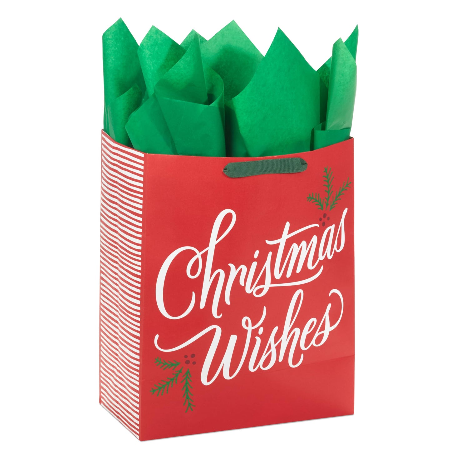 13" Large Christmas Gift Bag with Tissue Paper and Gift Tag (Glitter Christmas Wishes) for Kids, Adults, Friends, Family